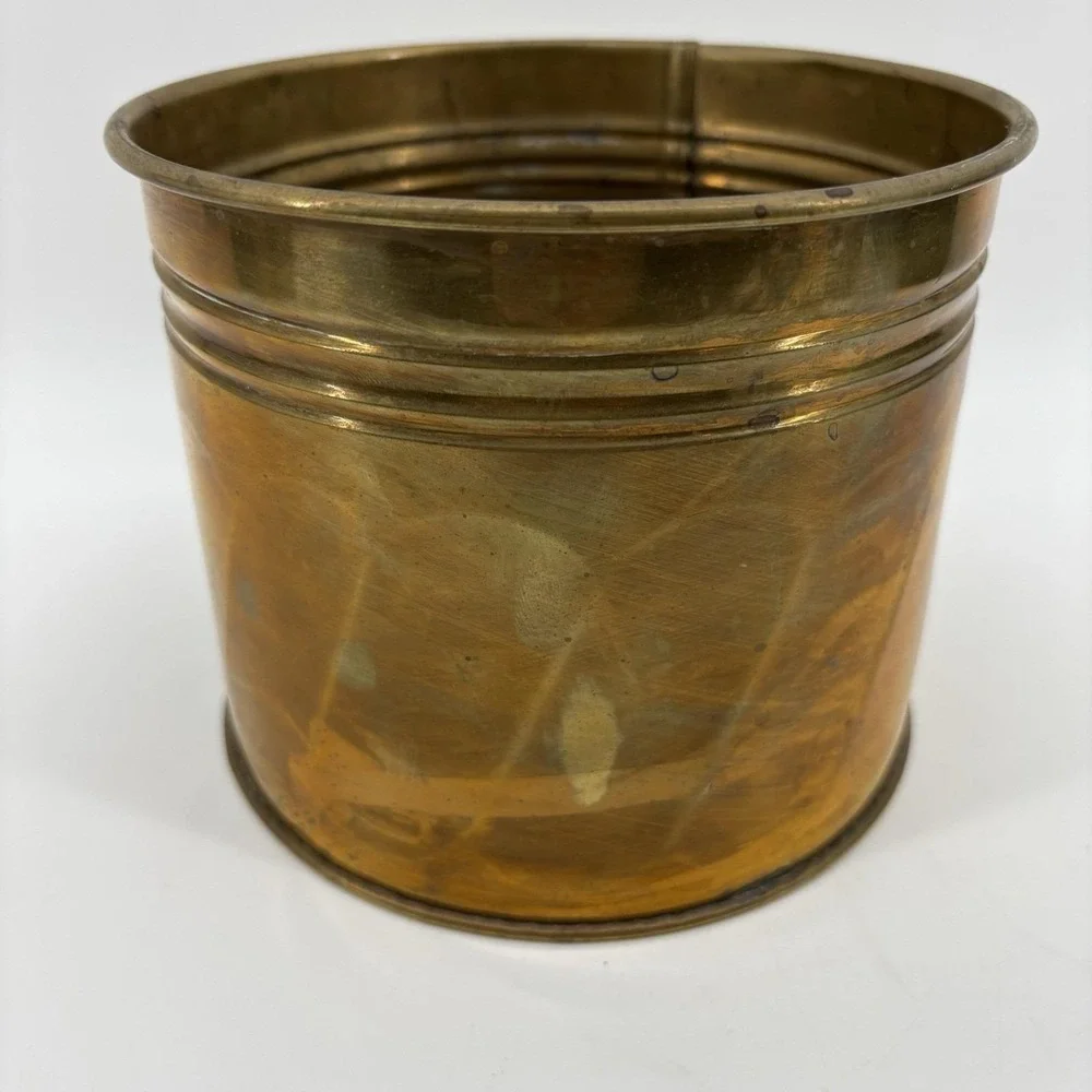 Vintage Brass Container Planter Plant Pot Flower Patina 6.5